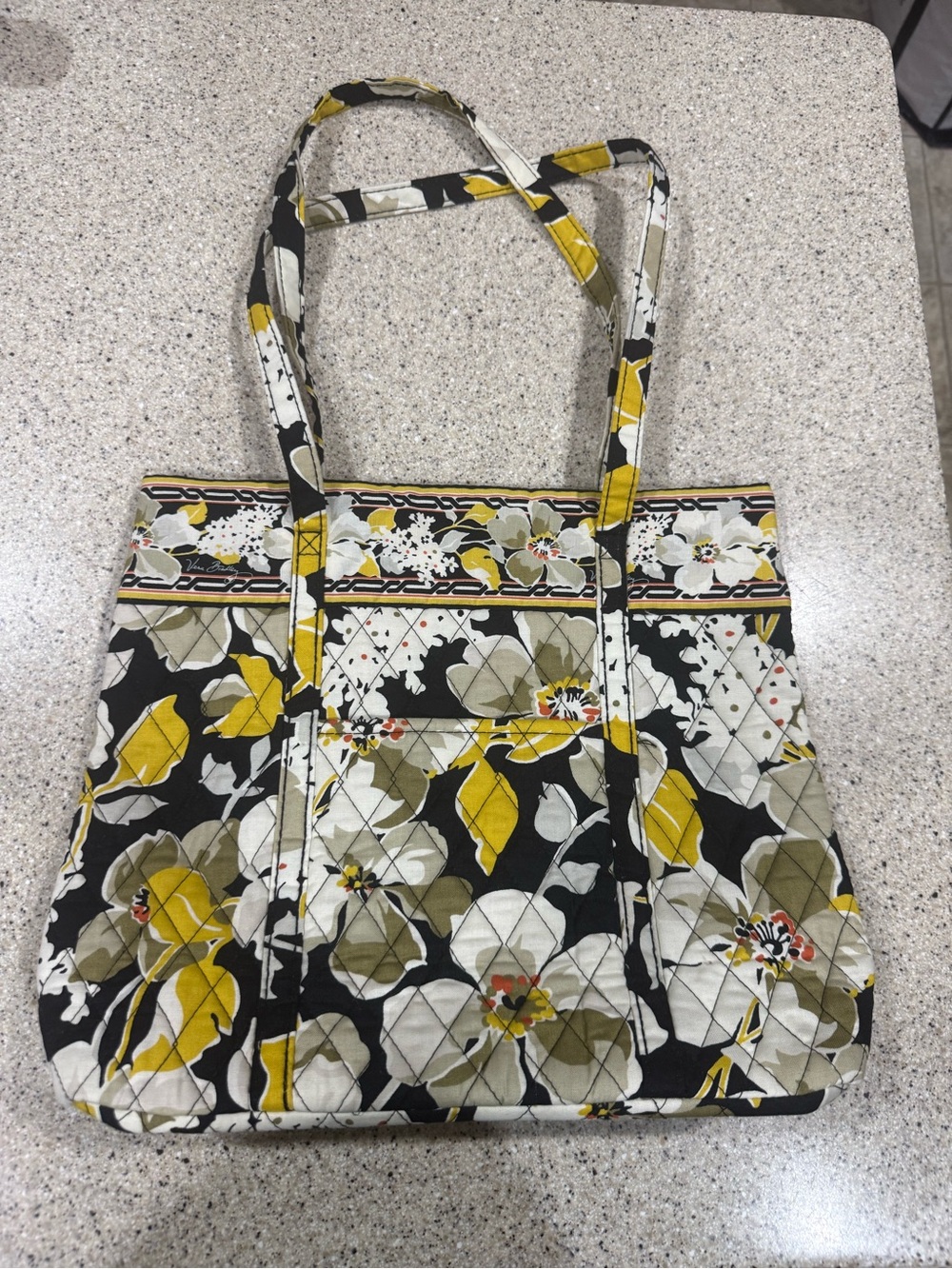 Vera Bradley Quilted Floral Tote in Yellow, Black & White